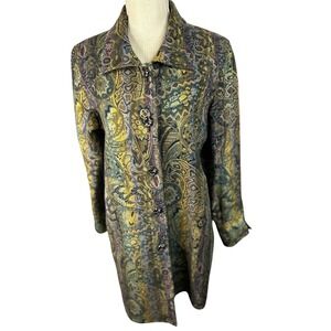 Caroline RosePaisley Print Button Front Long Sleeve Jacket Women's Fashion